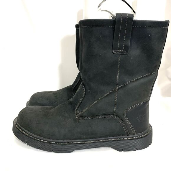 HERMAN SURVIVORS Black Leather Steel Toe Slip On Work Boots Slip Resistant Sz 14 - Picture 1 of 13